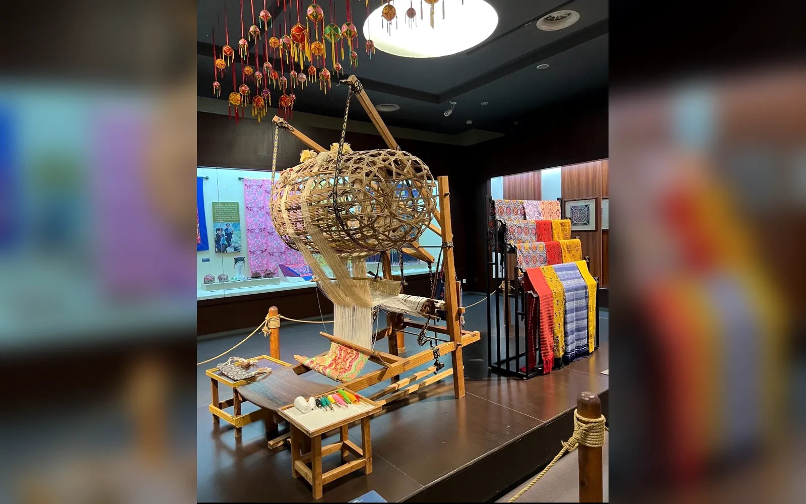 Traditional bamboo-cage loom used for Zhuang brocade weaving