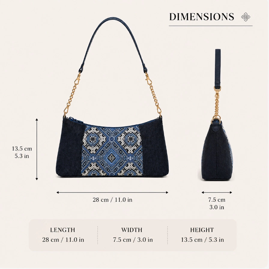 Brocade Patchwork Denim Baguette Bag – Blossom Swallow Motif