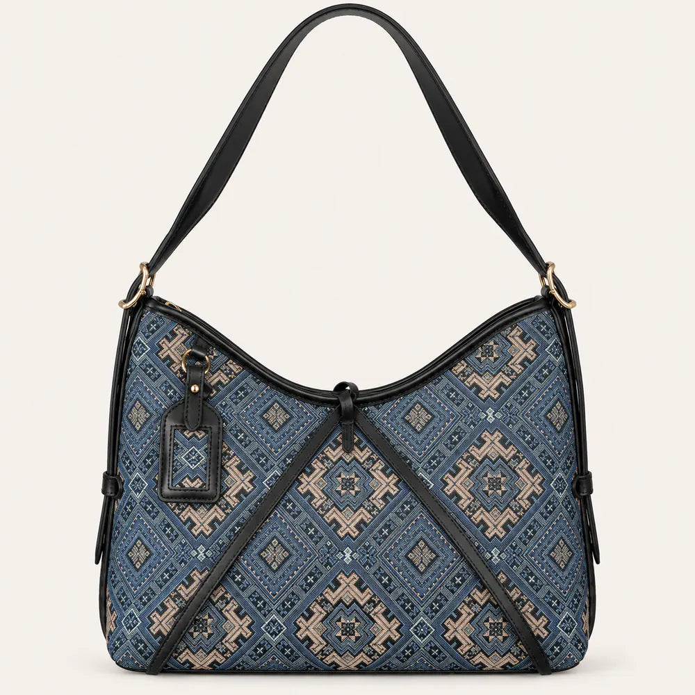 Chinese Brocade Tote Bag – Blossom & Swallow with Detachable Pouch — front product view