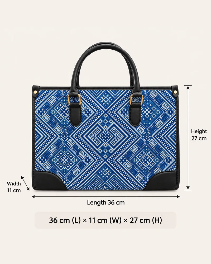Everlasting Union Motif Zhuang brocade tote bag dimensions: 36 by 11 by 27 centimeters