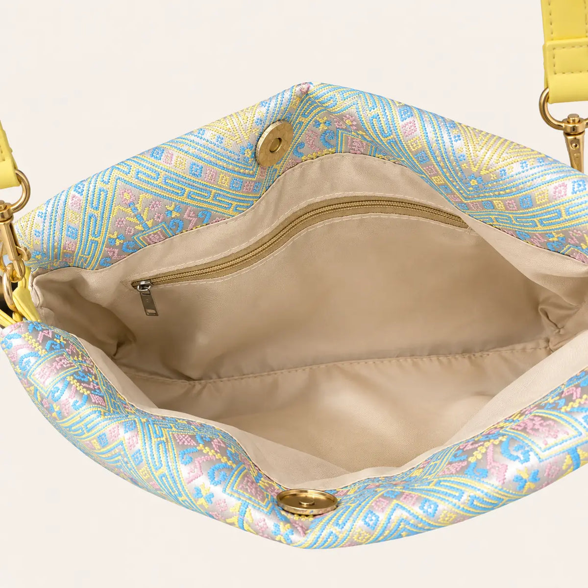 Longevity pattern crossbody bag shoulder strap detail