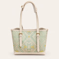 Mint green Longevity Motif Zhuang brocade tote bag, front view