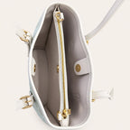 Lined interior compartments of the Longevity Motif Zhuang brocade tote bag
