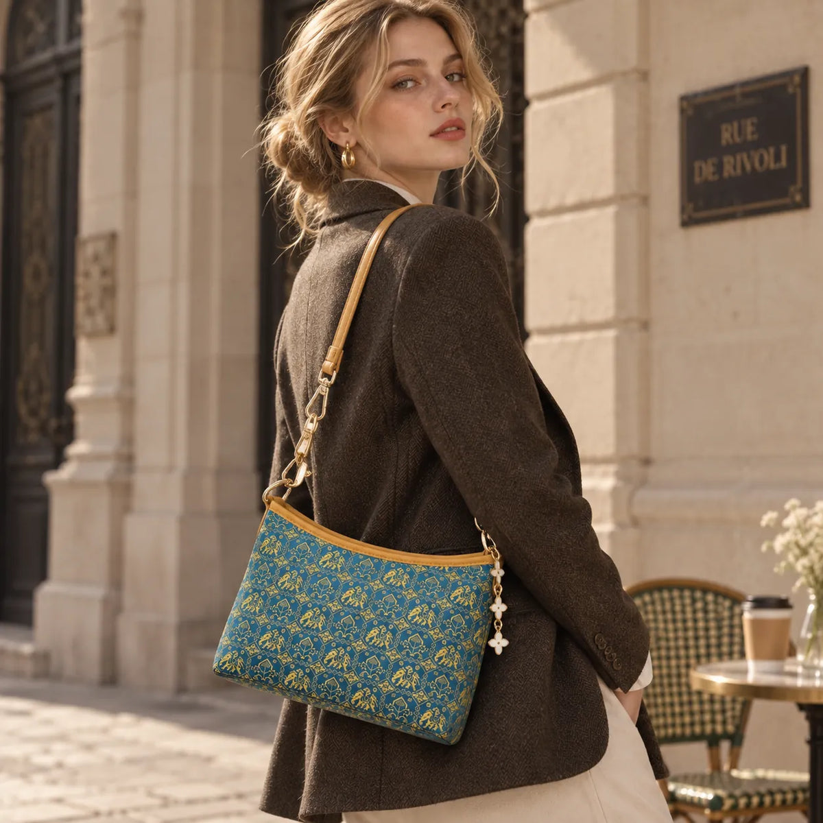 Renewal pattern Zhuang brocade crossbody bag side view