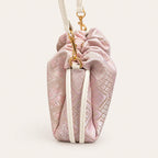 Zhuang brocade crossbody bag with Swallow-Blessed Farmland Motif, detail view