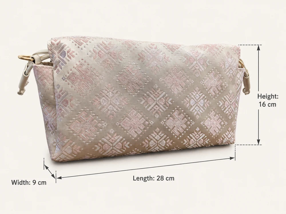 Pink Woven Crossbody Bag – Swallow & Farmland Pattern