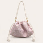 Zhuang brocade crossbody bag with Swallow-Blessed Farmland Motif, front view