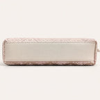 Pink vegan leather trim and gold-tone hardware on Zhuang brocade crossbody bag