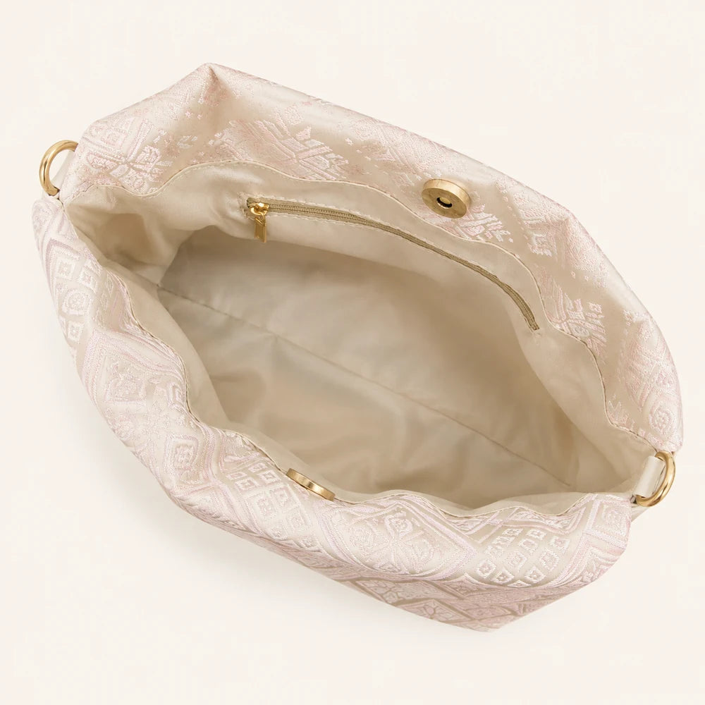 Lined interior detail of the Swallow-Blessed Farmland Motif crossbody bag