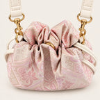 Swallow-Blessed Farmland Motif crossbody bag with pink vegan leather trim, product view