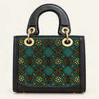 Zhuang brocade top-handle handbag with Wealth-Bringing Swallow Motif, front view