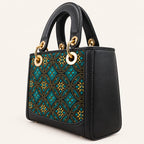 Wealth-Bringing Swallow Motif handbag with black vegan leather trim, product view