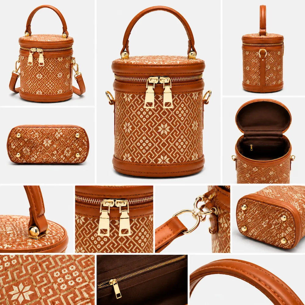 Zimloom Auspicious Octagonal Pattern Fortune Bucket Bag