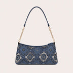 Zimloom Blossom & Swallow Pattern Patchwork Denim Baguette Bag