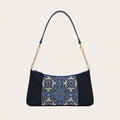 Zimloom Blossom & Swallow Pattern Patchwork Denim Baguette Bag