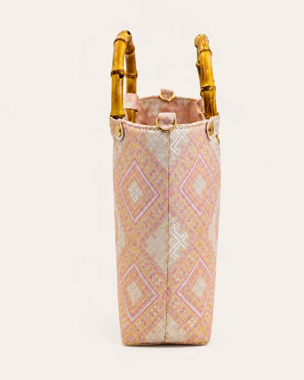 Jacquard Tote Bag – Blossom & Swallow Motif — side profile