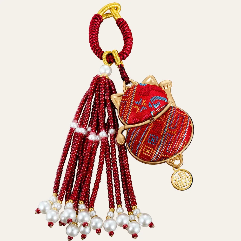 Zimloom Zhuang Brocade Charms- Fortune Cat Shape