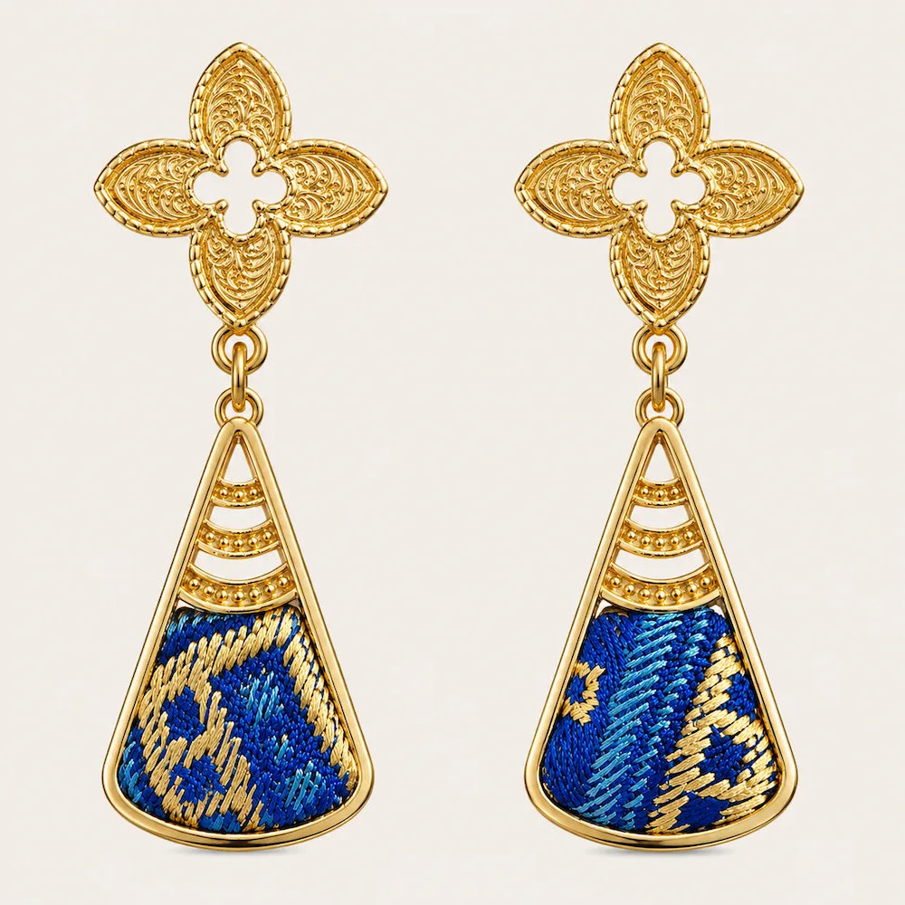 Zimloom Zhuang Brocade Earrings- Four-leaved Clover Top