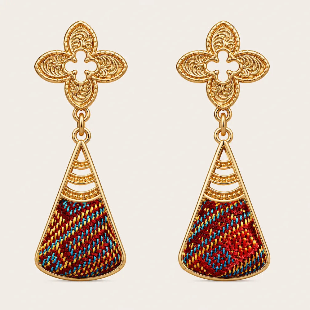 Zimloom Zhuang Brocade Earrings- Four-leaved Clover Top