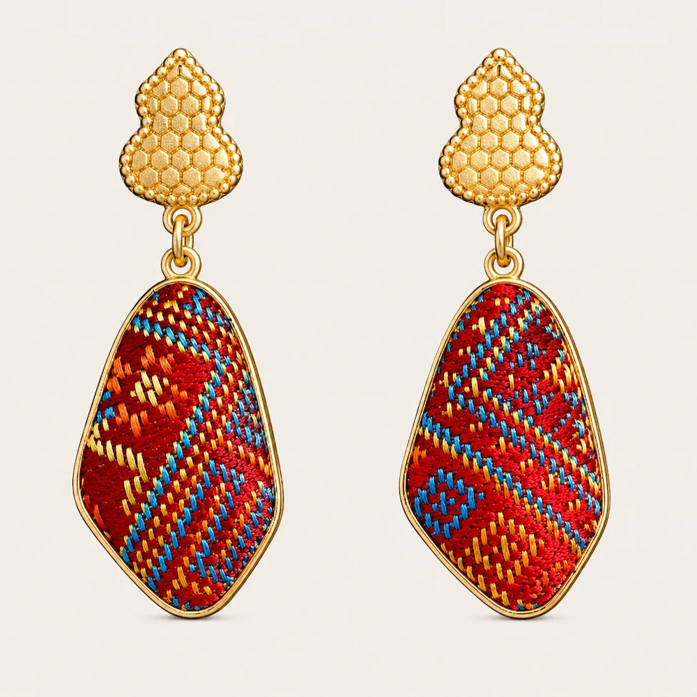 Zimloom Zhuang Brocade Earrings- Gourd-shaped Top
