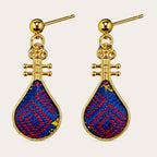 Zimloom Zhuang Brocade Earrings-Pipa Shape