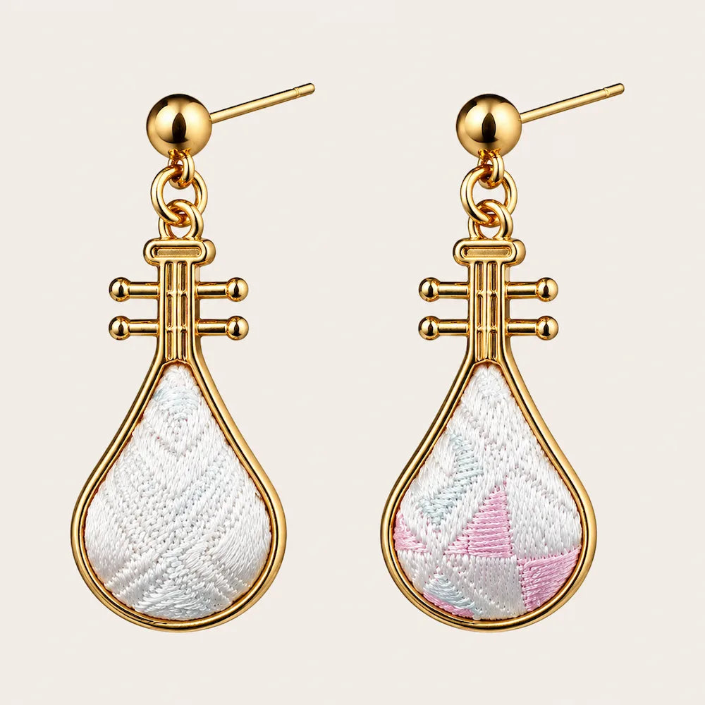 Zimloom Zhuang Brocade Earrings-Pipa Shape