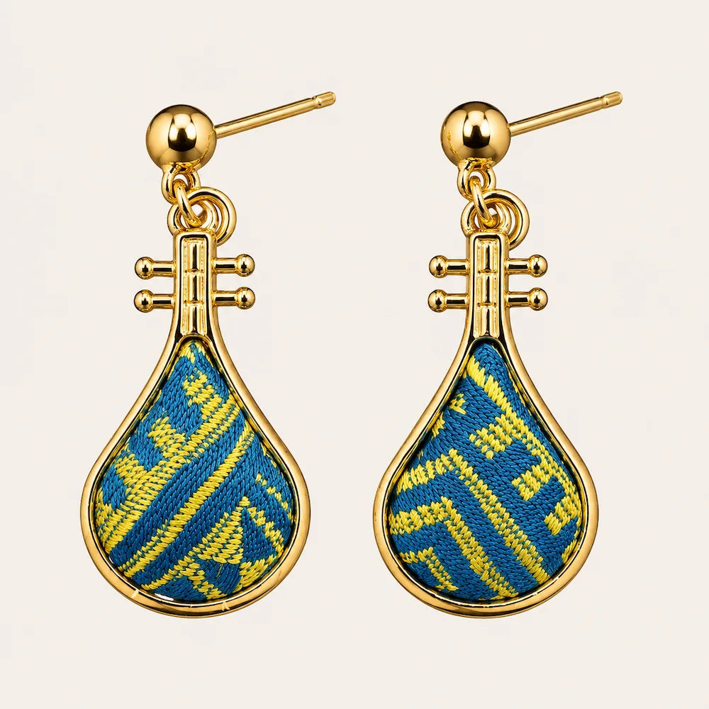 Zimloom Zhuang Brocade Earrings-Pipa Shape