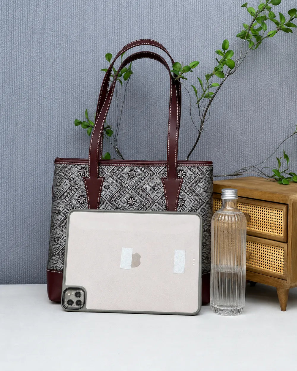Chinese Brocade Tote Bag – Frog Pattern — styling and carrying view