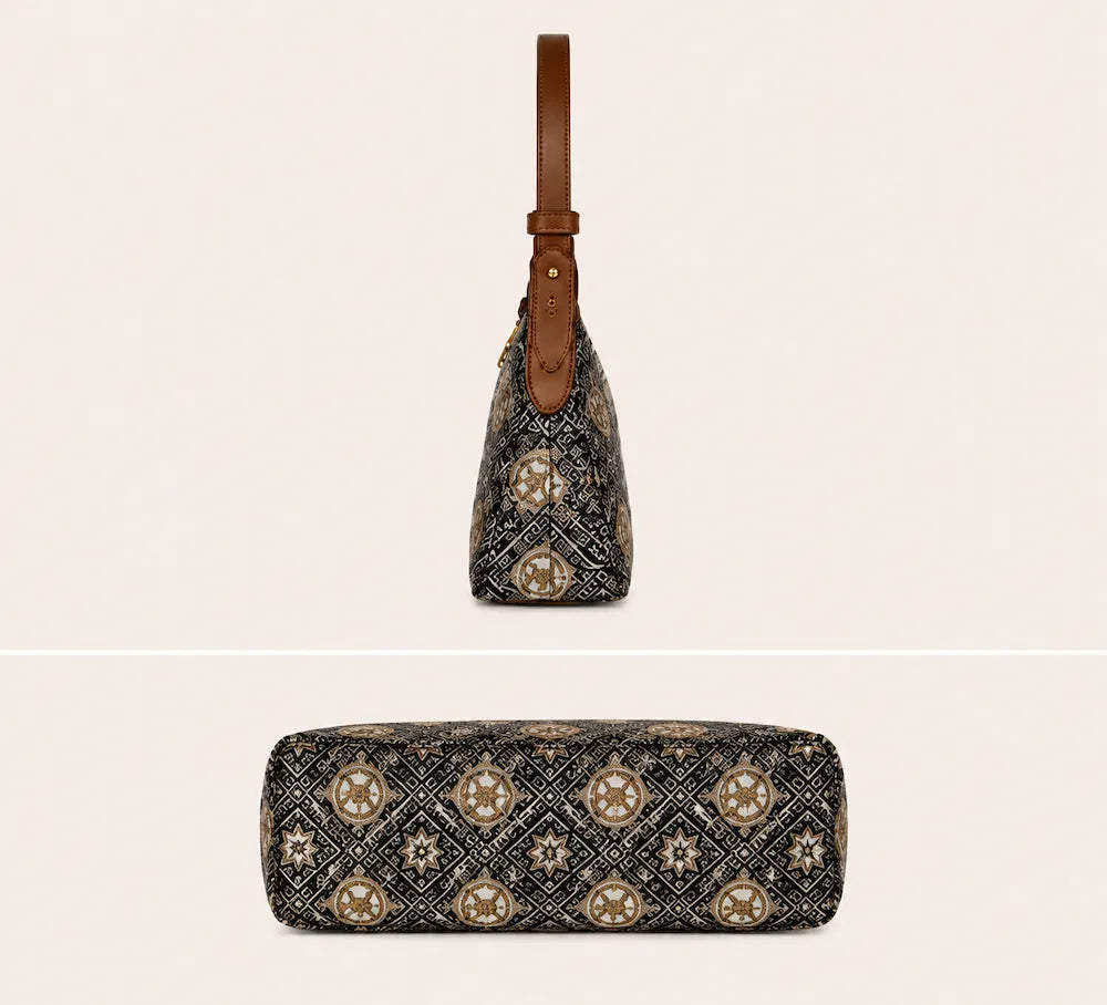 Chinese Brocade Baguette Bag – Liujia Bird & Sun — artisan textile detail