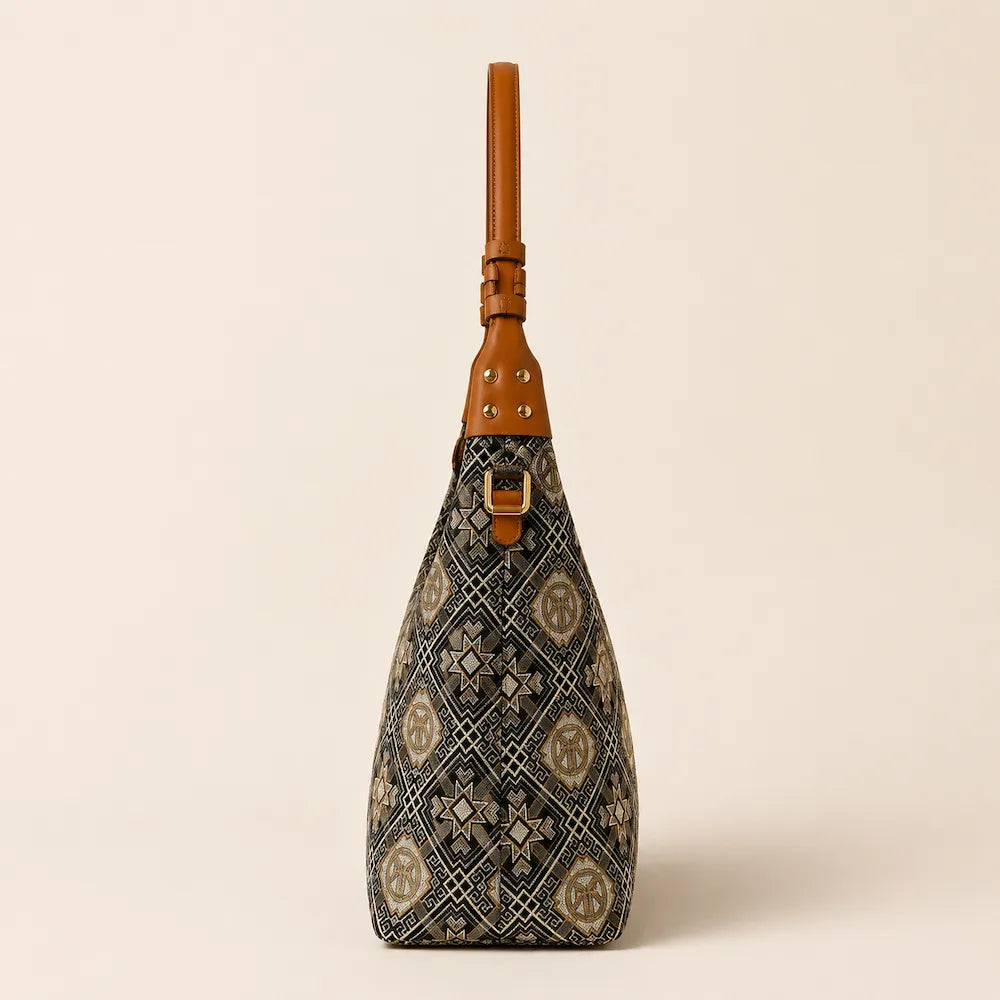 Chinese Brocade Tote Bag – Liujia Bird & Sun — artisan textile detail
