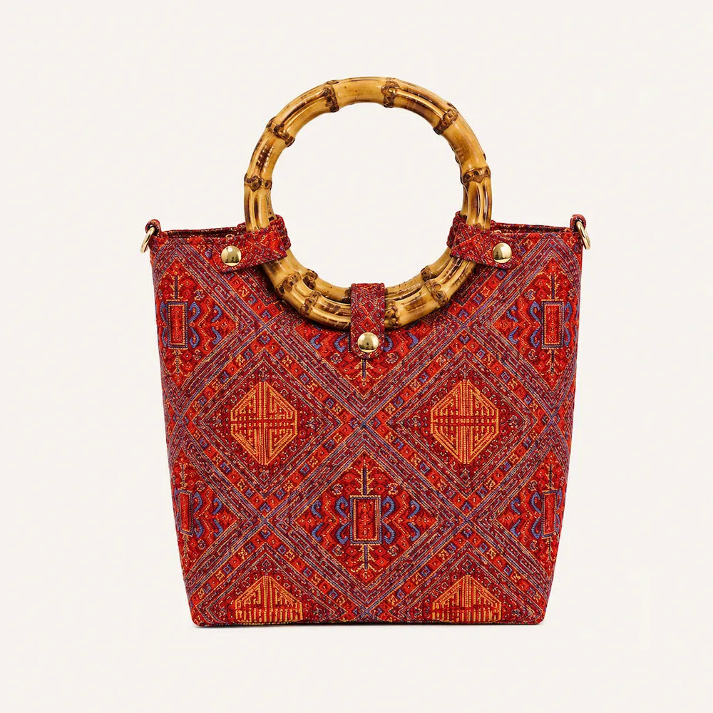 Jacquard Tote Bag – Longevity Symbol Zhuang Brocade — full product view