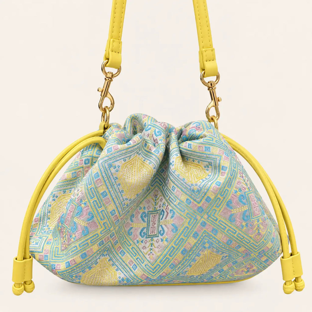 Zhuang brocade Longevity pattern crossbody bag front view