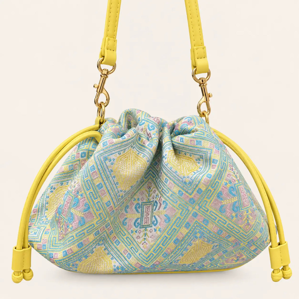 Zhuang brocade Longevity pattern crossbody bag front view