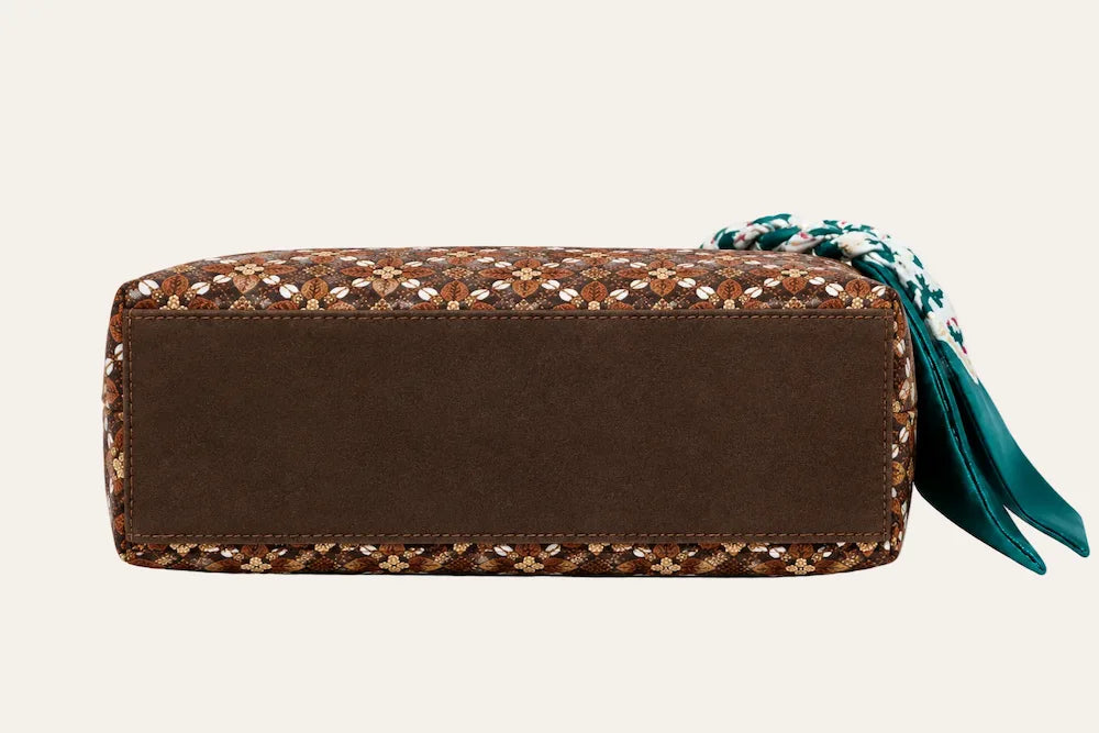Zimloom Osmanthus Flower Pattern Crossbody Bag- Brown