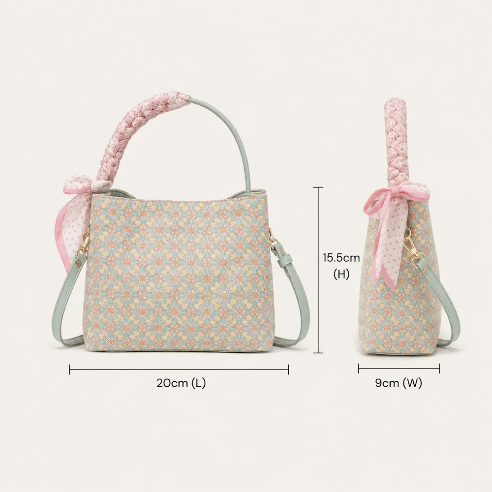 Chinese Brocade Crossbody Bag – Osmanthus Flower Motif — dimensions in centimetres and inches