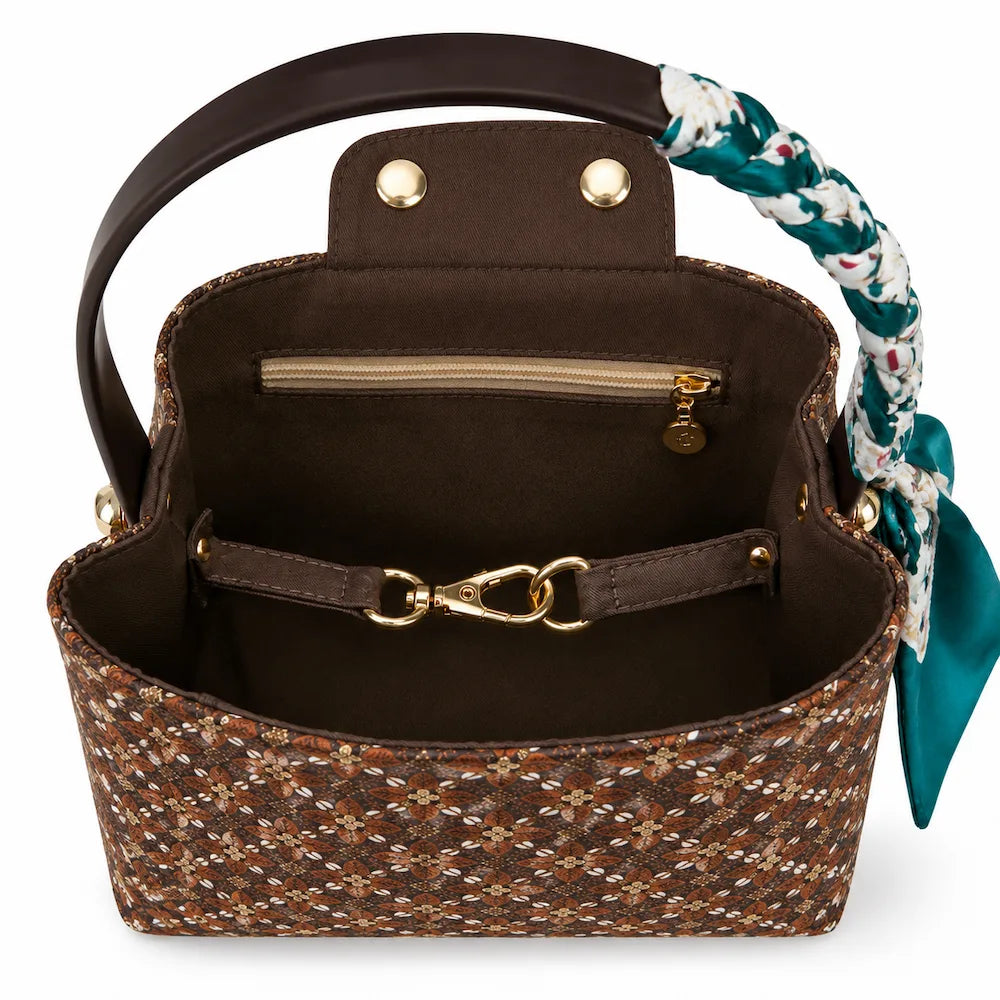 Zimloom Osmanthus Flower Pattern Crossbody Bag- Brown