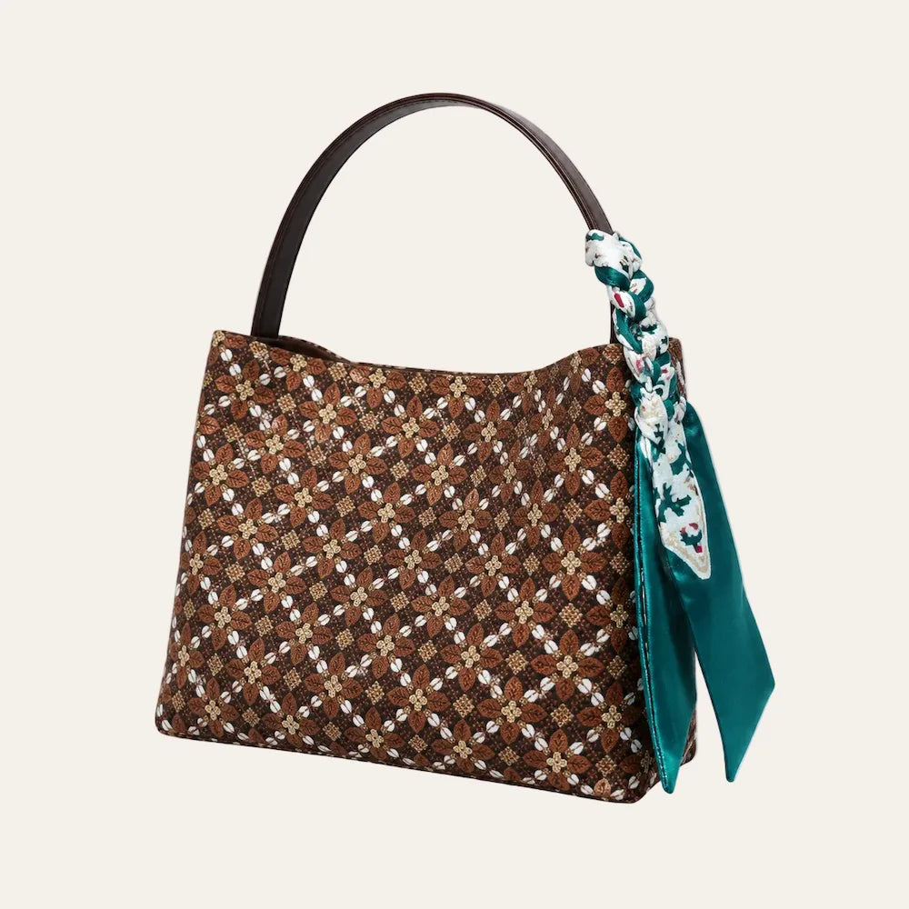 Zimloom Osmanthus Flower Pattern Crossbody Bag- Brown
