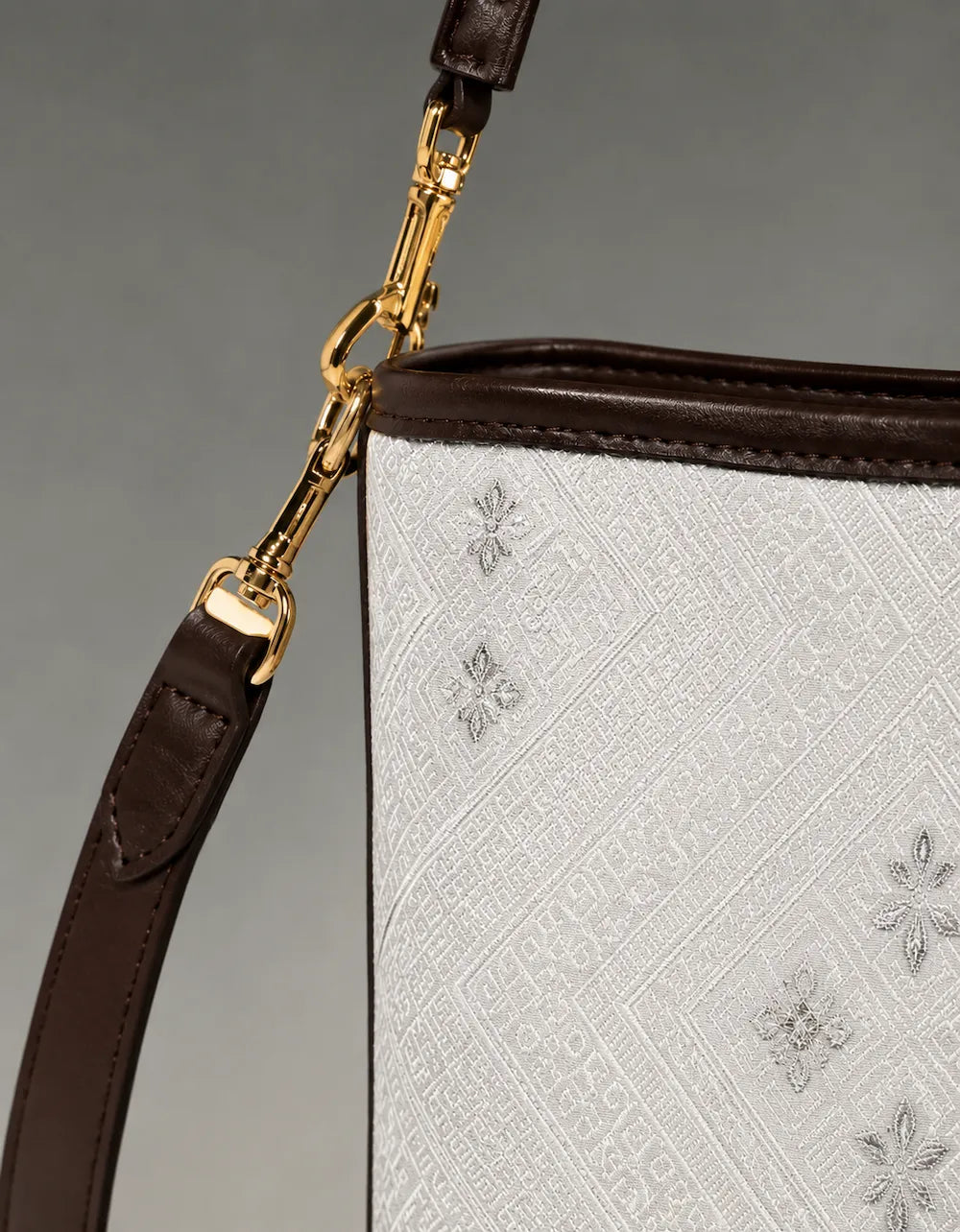Brocade Bucket Bag – Plum Blossom — styling and carrying view