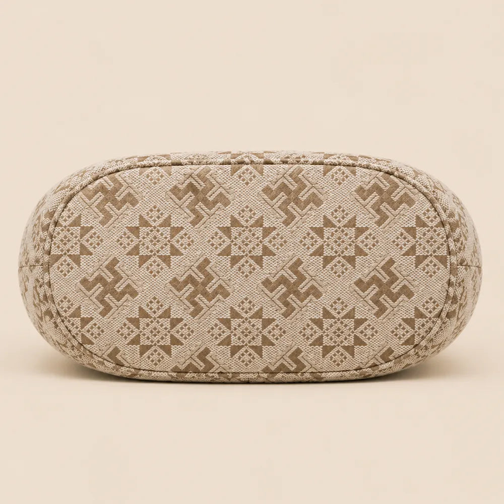 Chinese Heritage Handbag – Auspicious Octagonal Pattern — styling and carrying view