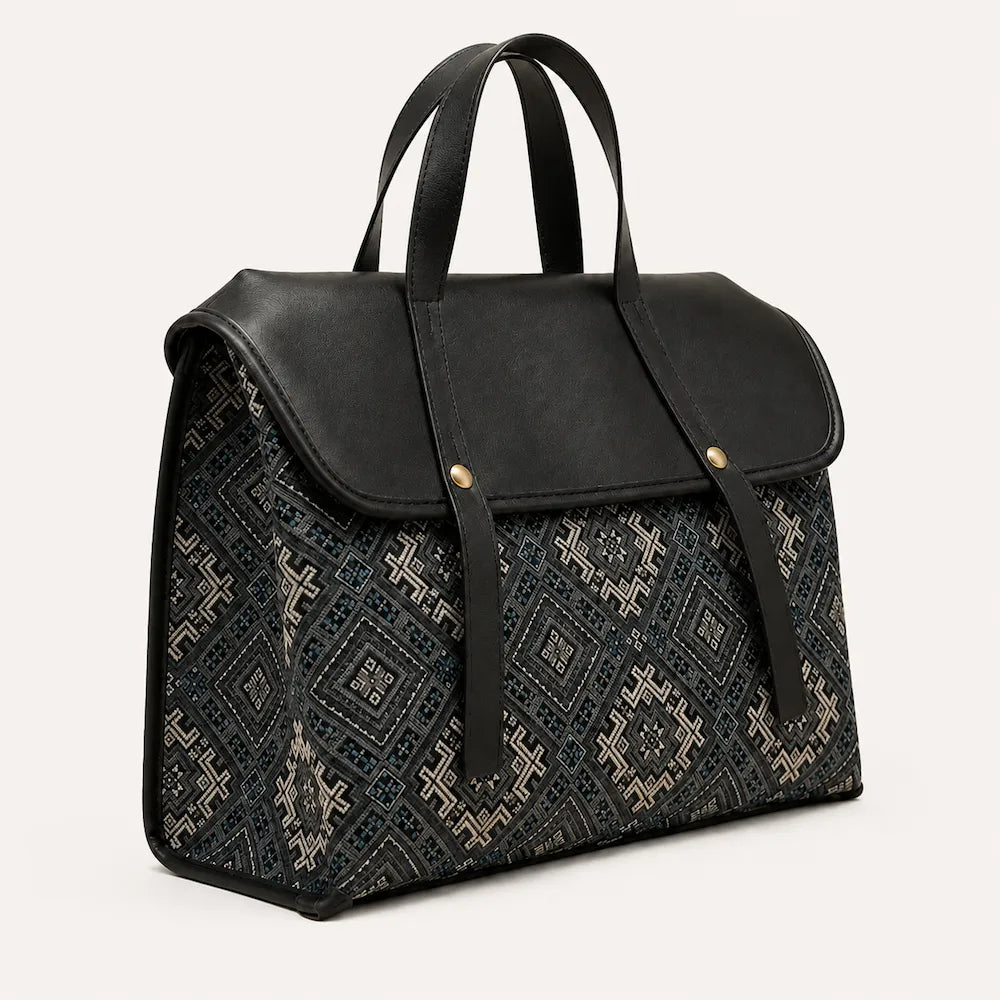 Chinese Brocade Backpack – Blossom & Swallow — styling and carrying view