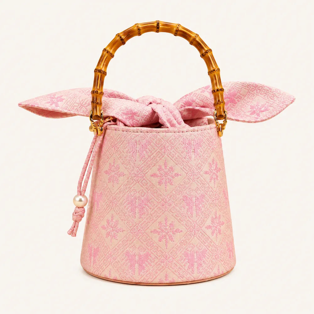 Chinese Brocade Handbag – Twin Fish Lotus Pattern — full product view