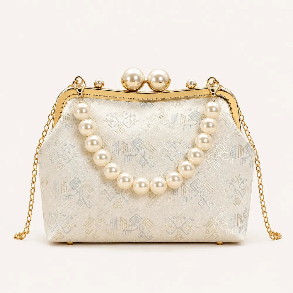 Brocade Pearl Chain Bag – Twin Phoenix Pattern — full product view