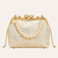 Zimloom “Twin Phoenixes Facing a Flower” Pattern Pearl Chain Bag