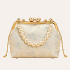 Zimloom “Twin Phoenixes Facing a Flower” Pattern Pearl Chain Bag