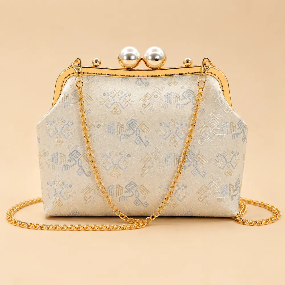 Brocade Pearl Chain Bag – Twin Phoenix Pattern — shape and construction detail