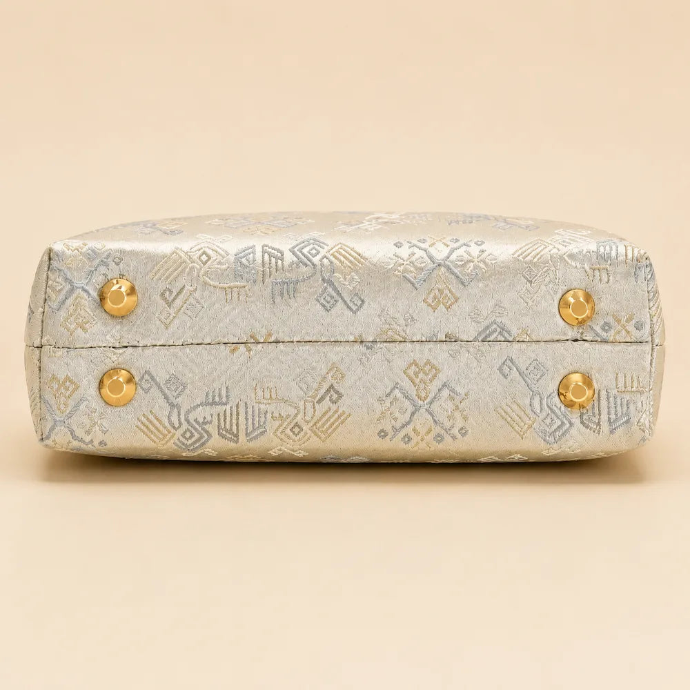 Brocade Pearl Chain Bag – Twin Phoenix Pattern — styling and carrying view