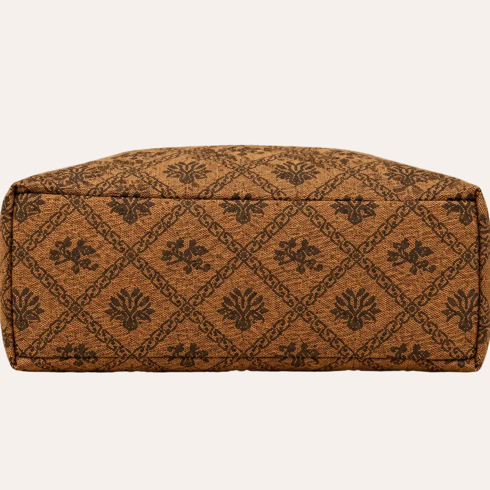 Zimloom “Twin Phoenixes Facing a Flower” Pattern Underarm Bag (Brown)