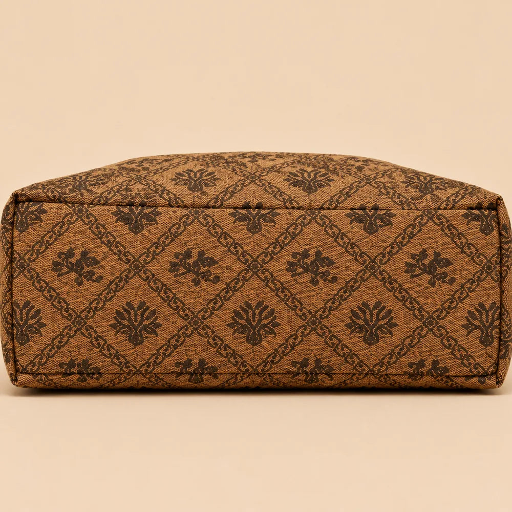 Chinese Brocade Underarm Bag – Twin Phoenix Pattern Brown — artisan textile detail