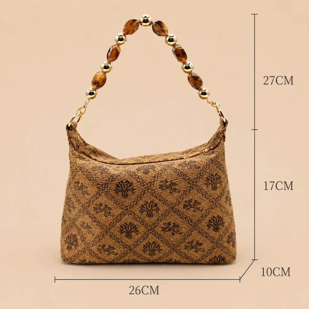 Chinese Brocade Underarm Bag – Twin Phoenix Pattern Brown — symbolic motif detail