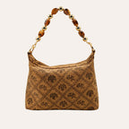 Zimloom “Twin Phoenixes Facing a Flower” Pattern Underarm Bag (Brown)